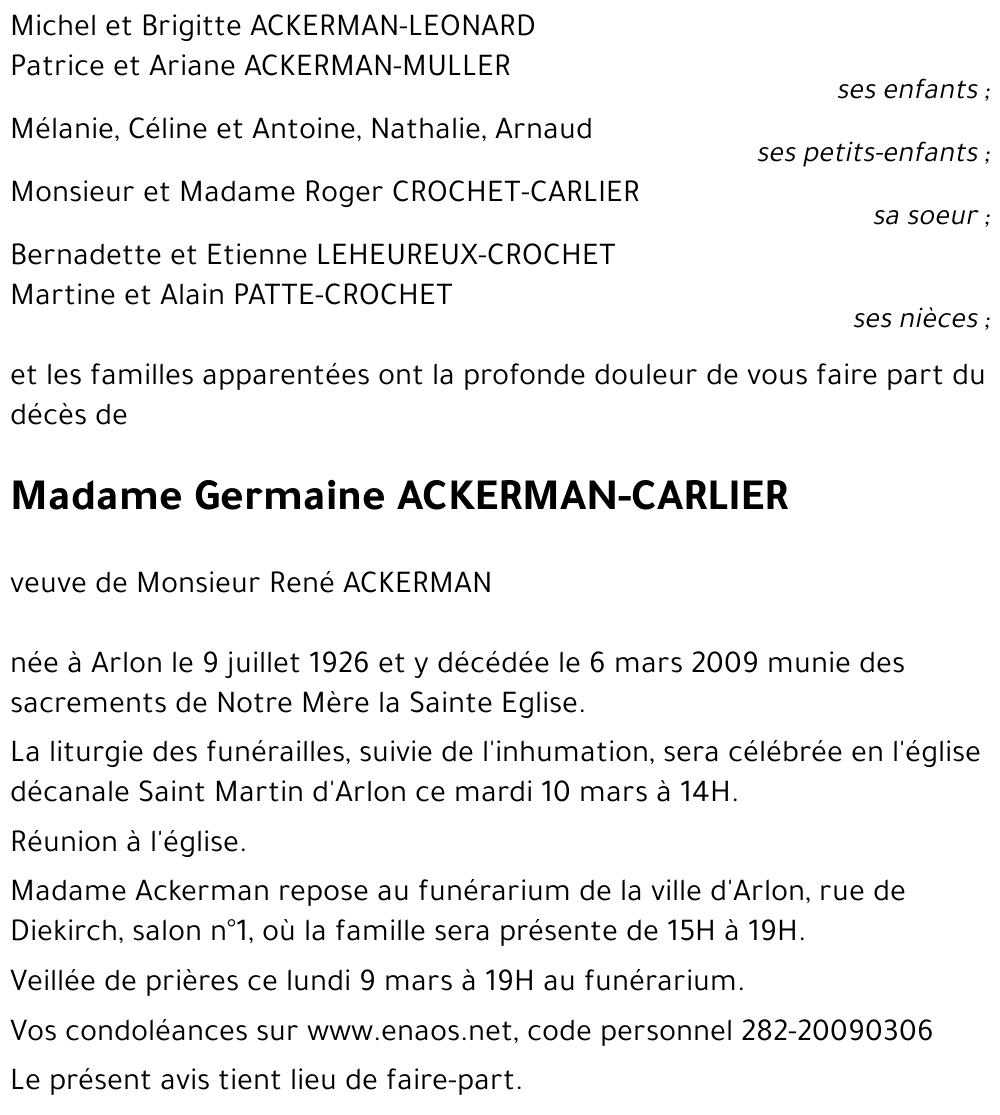 Germaine ACKERMAN-CARLIER