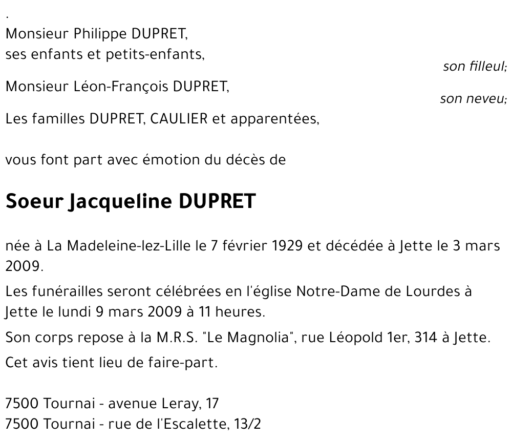 Jacqueline DUPRET