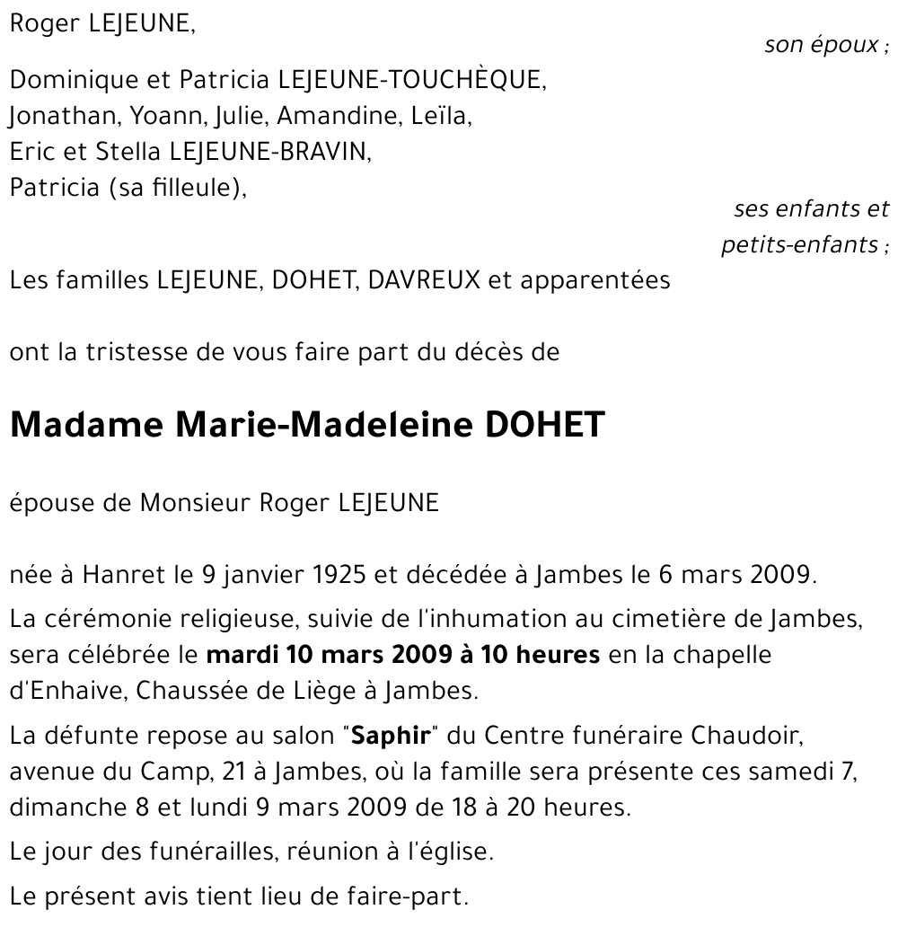 Marie-Madeleine DOHET