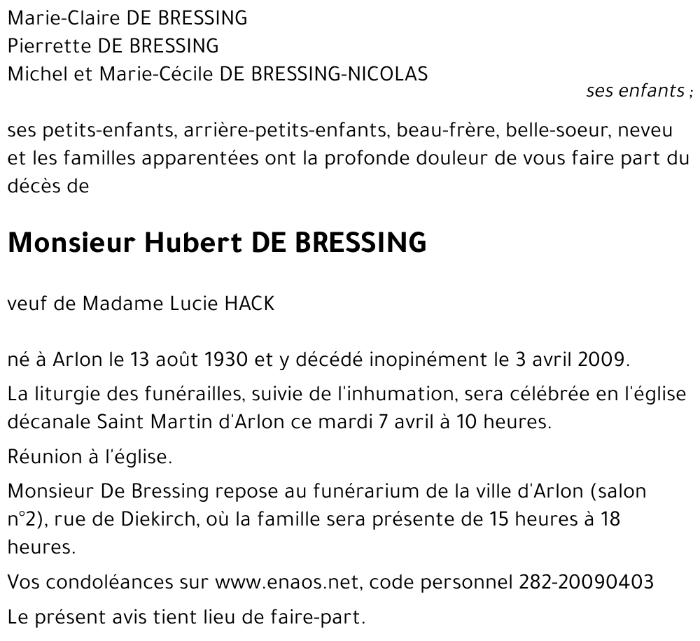 Hubert DE BRESSING