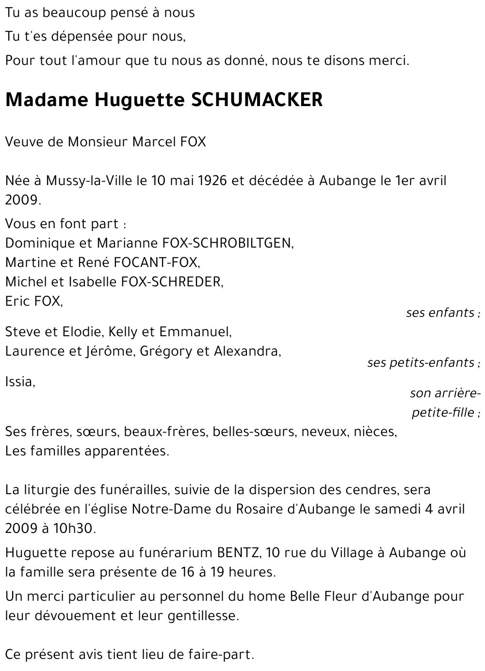 Huguette SCHUMACKER