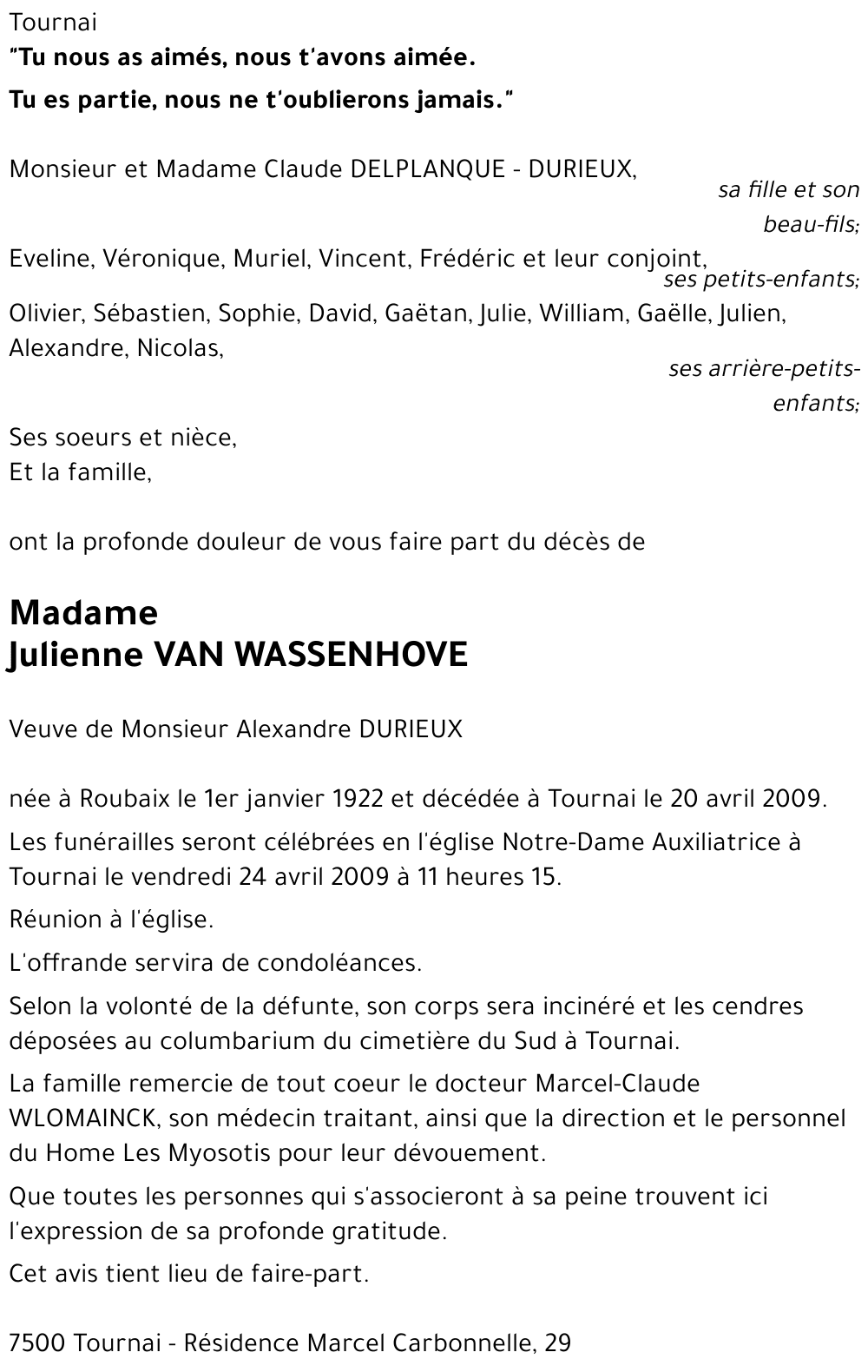 Julienne VAN WASSENHOVE