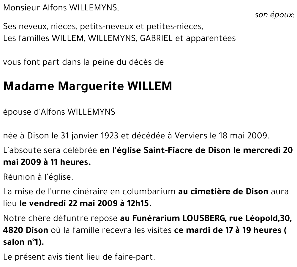 Marguerite WILLEM