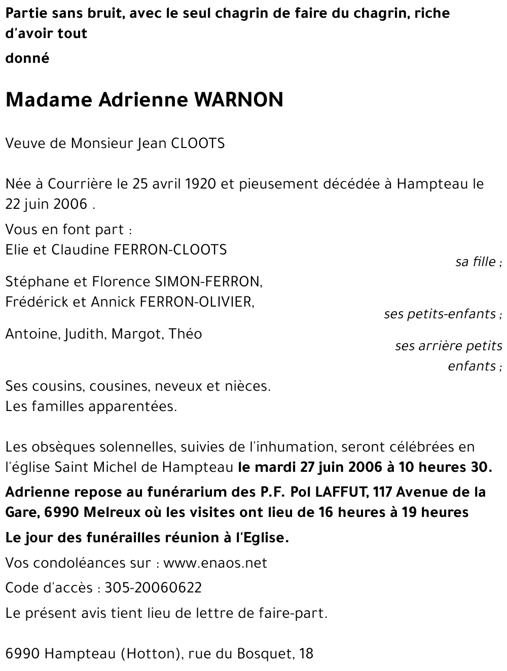 Adrienne WARNON