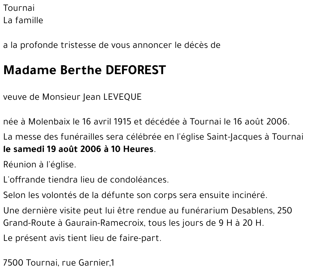 Berthe DEFOREST