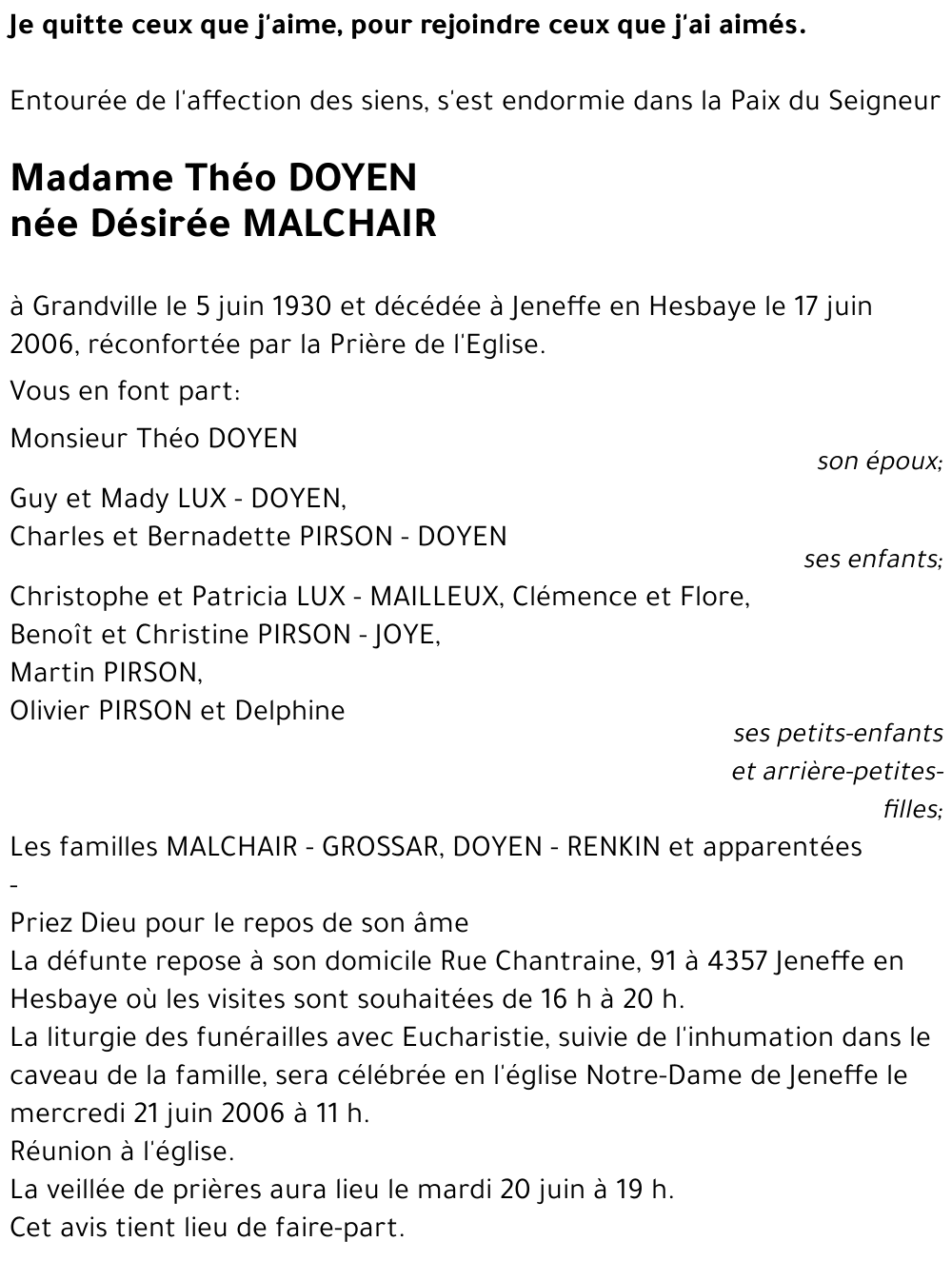 Désirée MALCHAIR