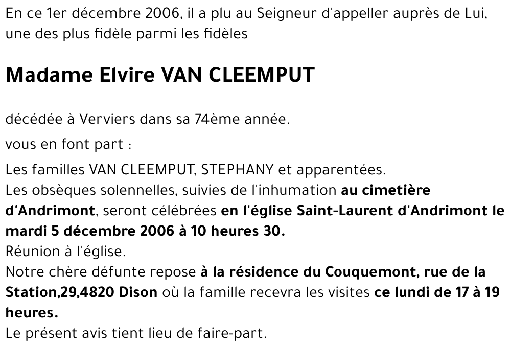 Elvire VAN CLEEMPUT