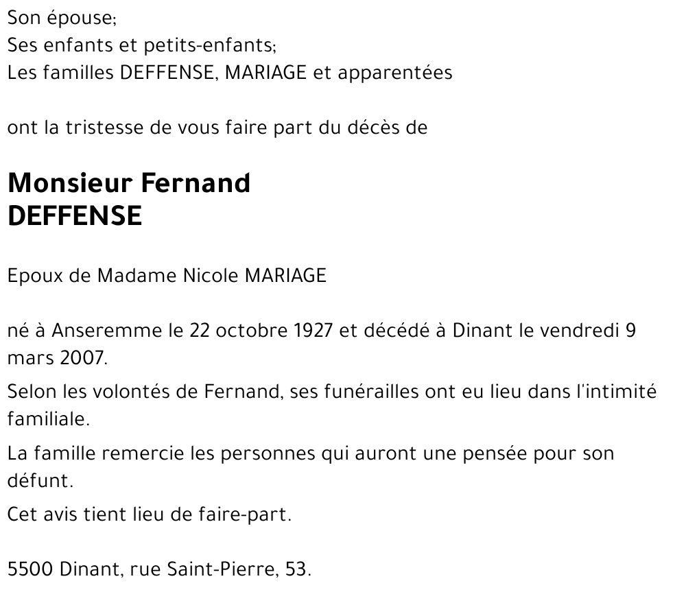 Fernand DEFFENSE