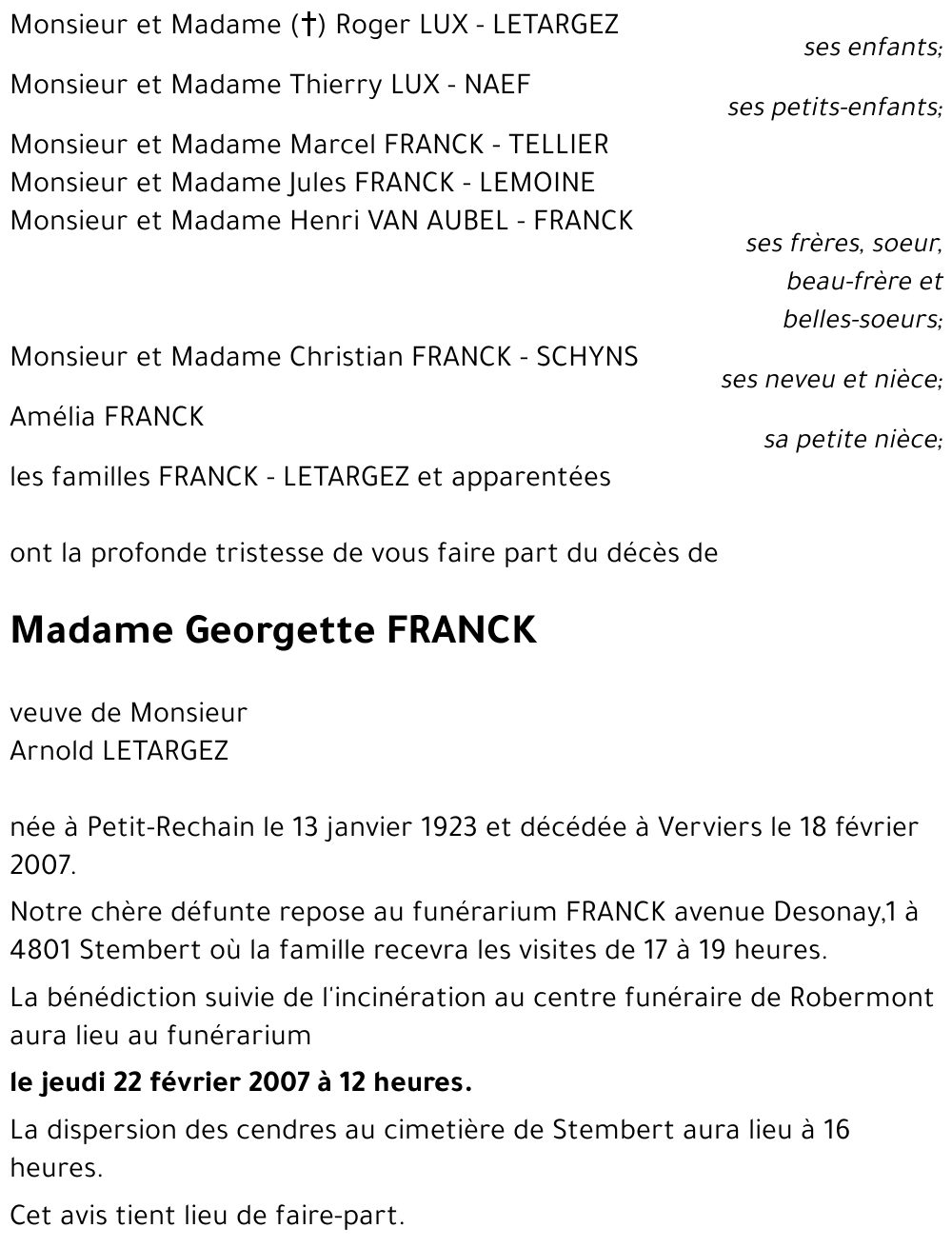 Georgette FRANCK