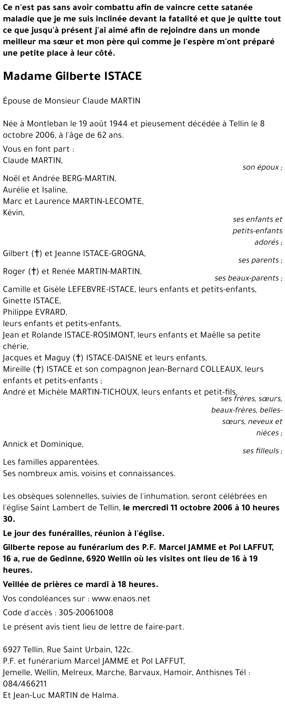 Gilberte ISTACE