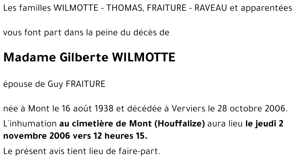 Gilberte WILMOTTE