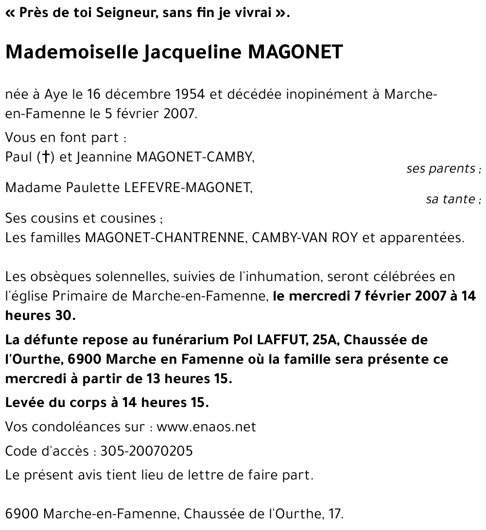 Jacqueline MAGONET