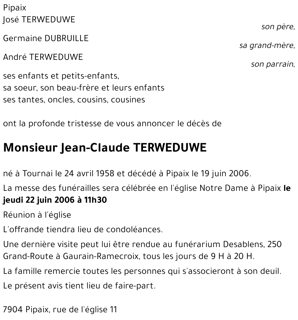 Jean-Claude TERWEDUWE