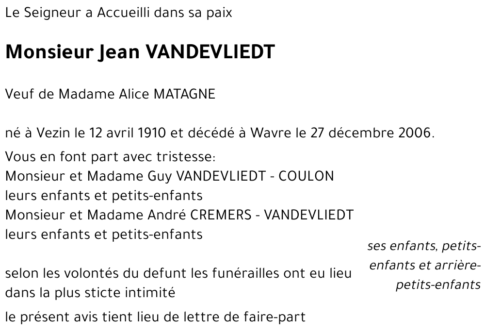 Jean VANDEVLIEDT