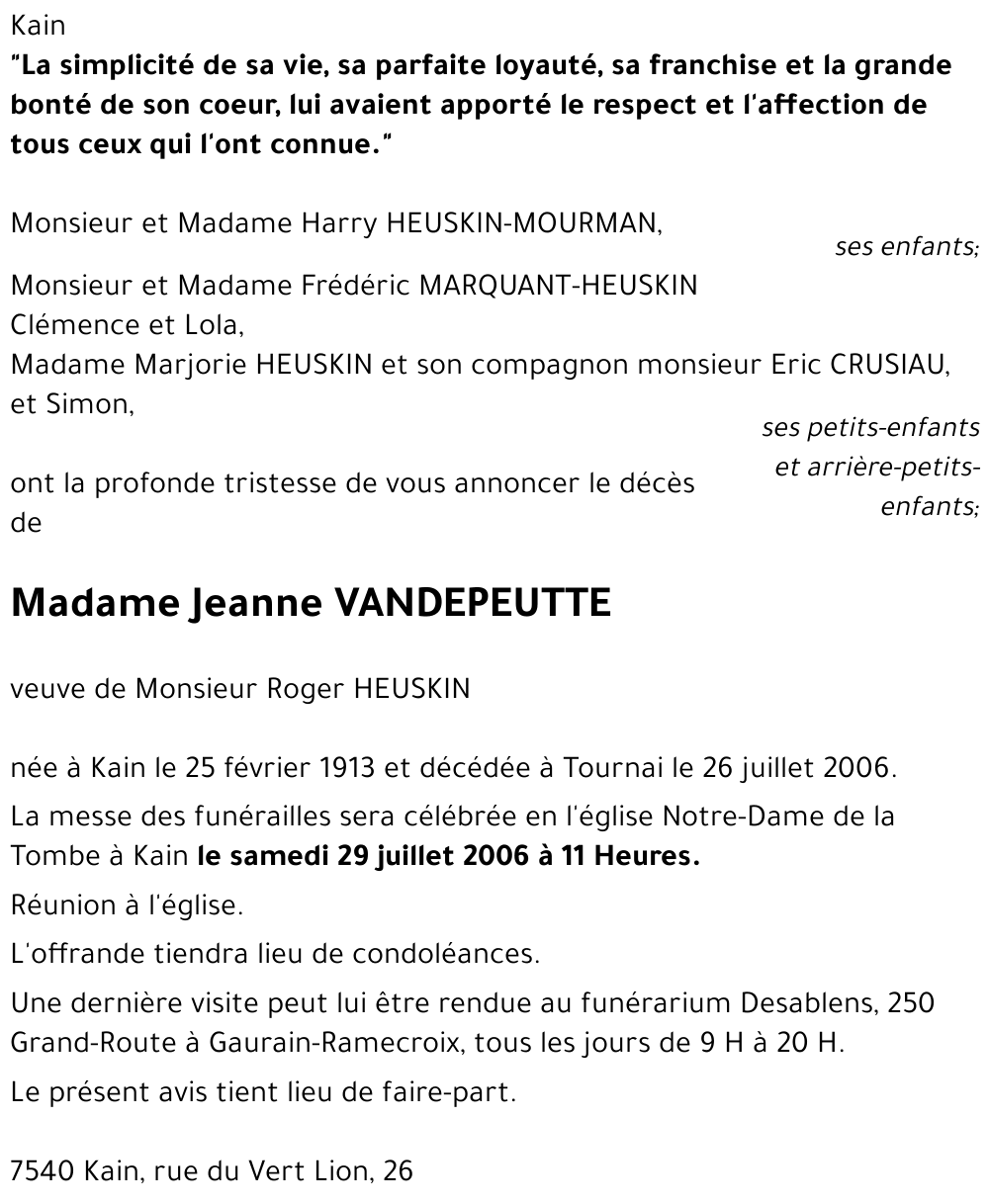 Jeanne VANDEPEUTTE