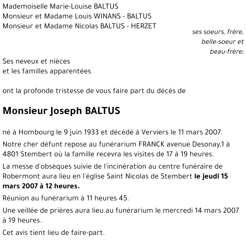 Joseph BALTUS