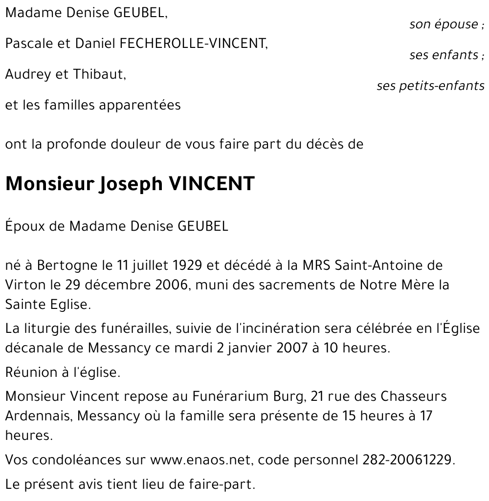 Joseph VINCENT