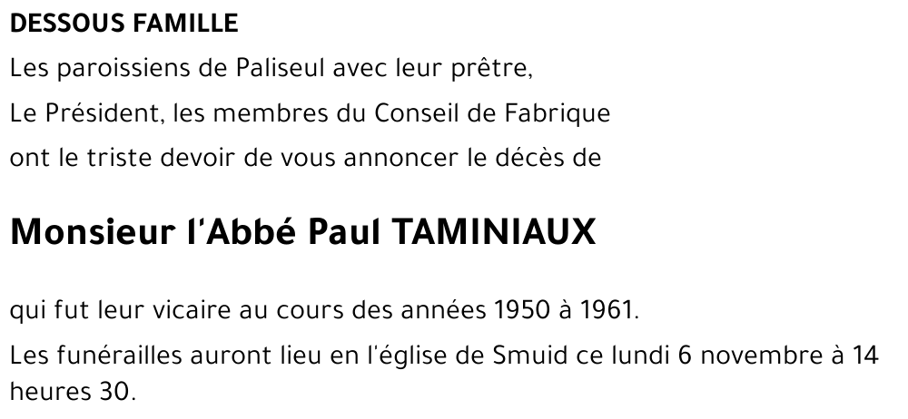 l'Abbé Paul TAMINIAUX