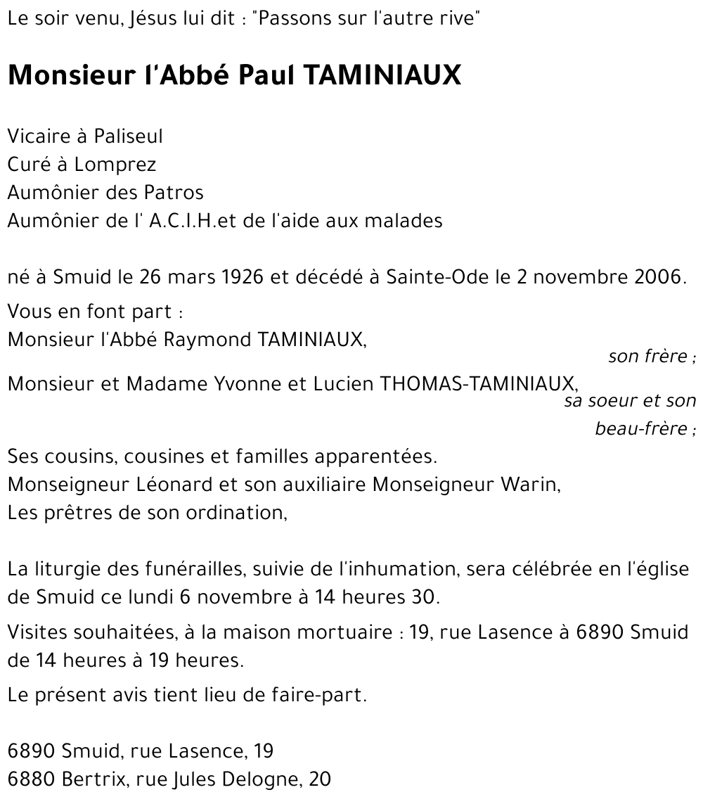 l'Abbé Paul TAMINIAUX