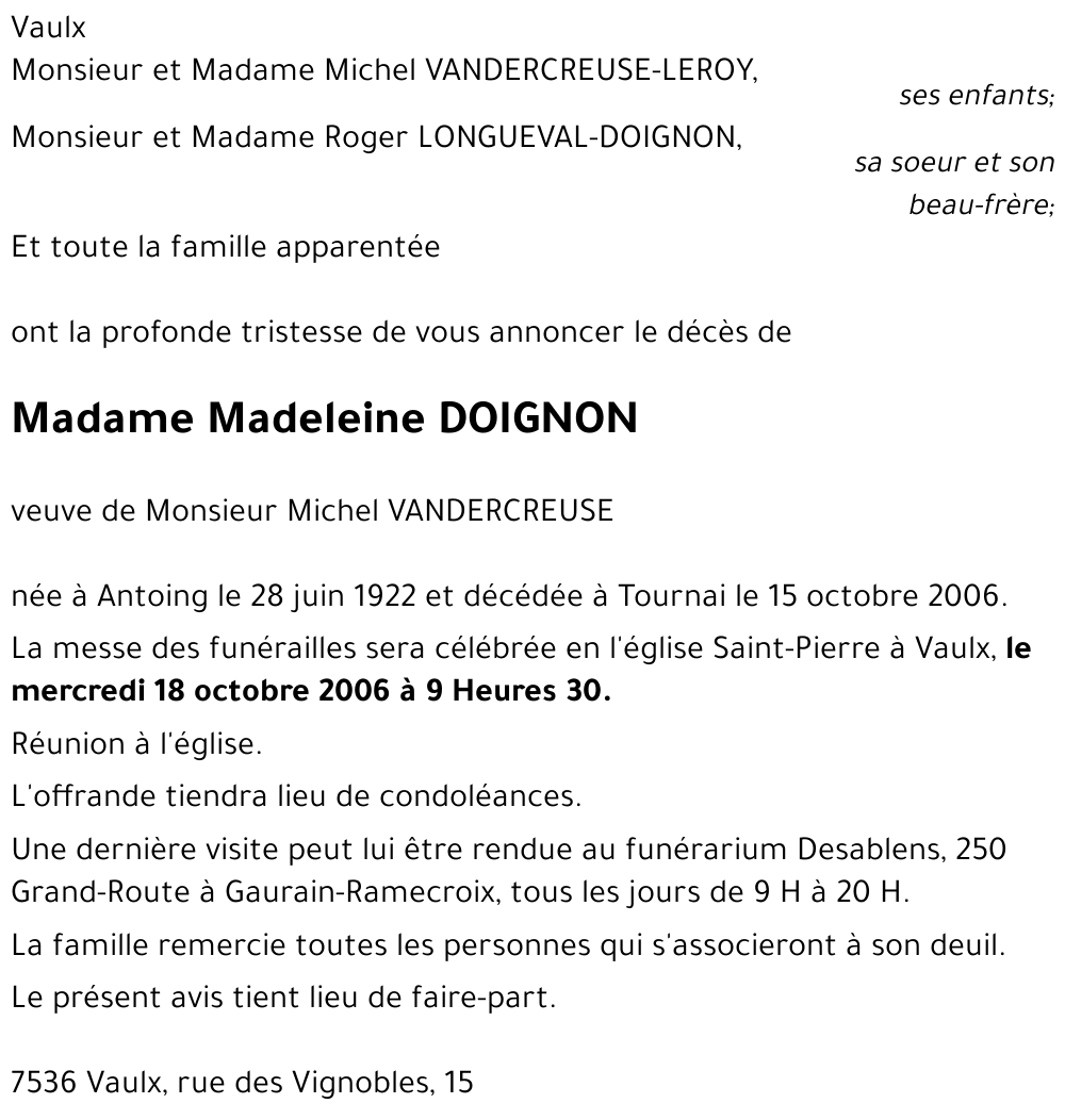 Madeleine DOIGNON