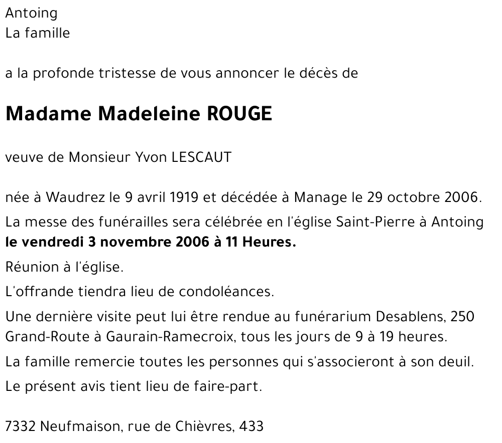 Madeleine ROUGE