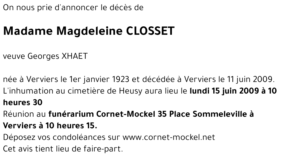 Magdeleine CLOSSET