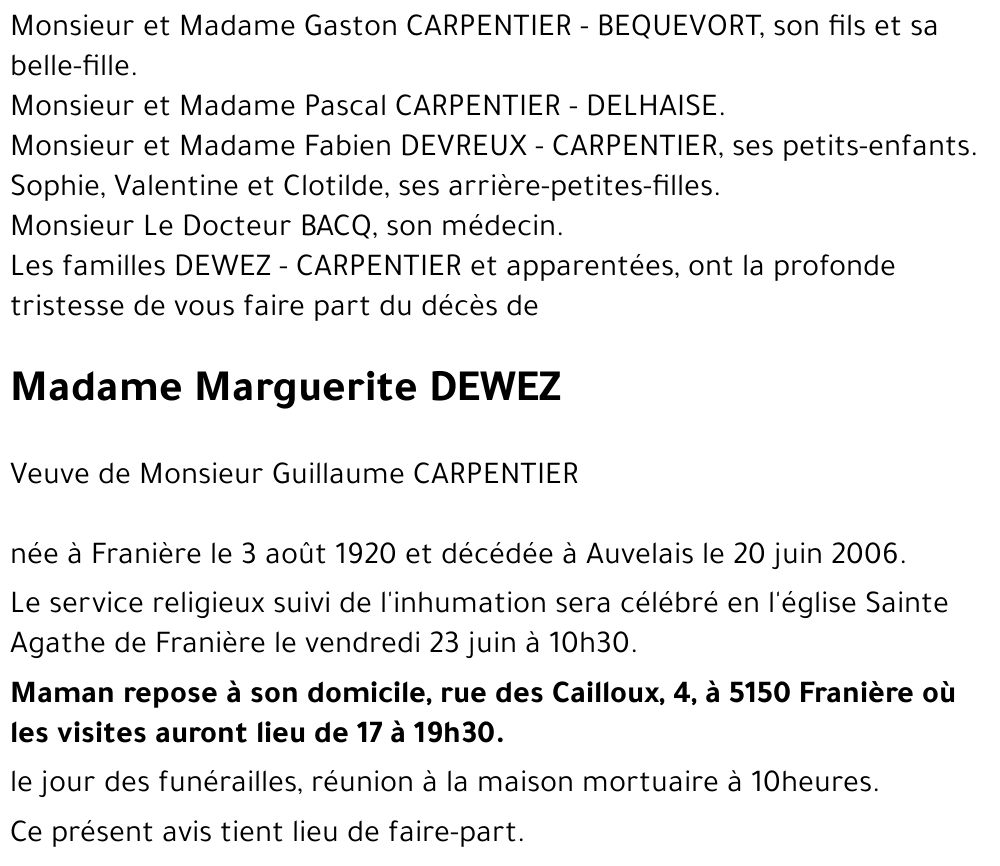 Marguerite DEWEZ