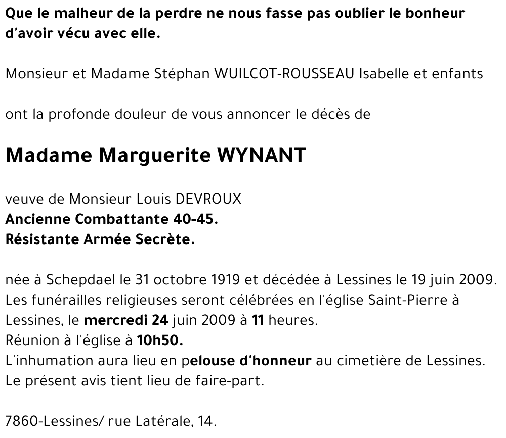 Marguerite WYNANT