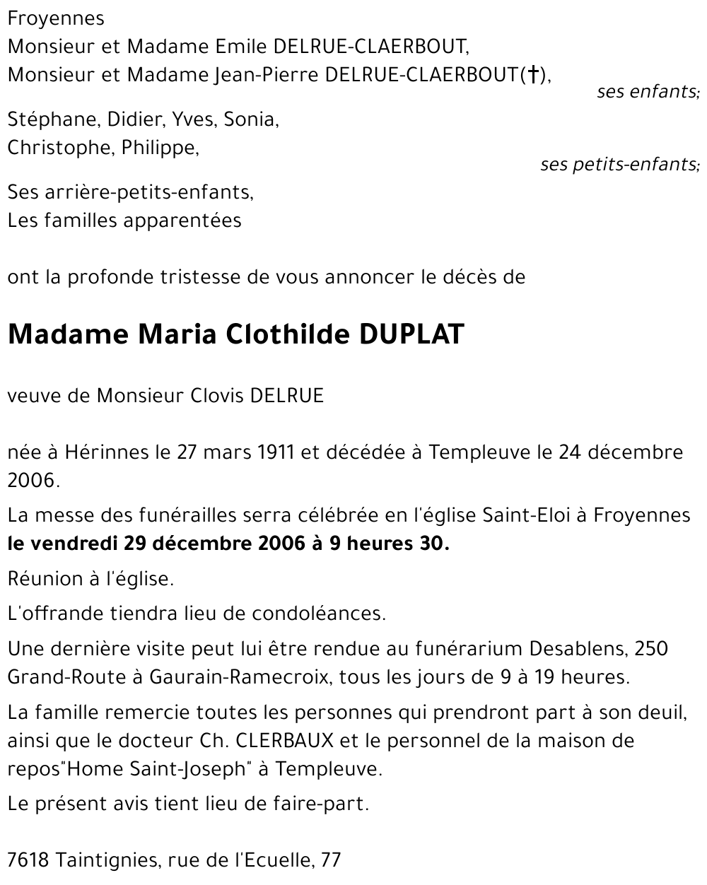 Maria Clothilde DUPLAT