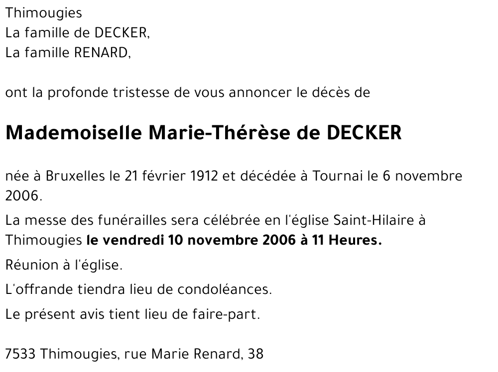 Marie-Thérèse de DECKER