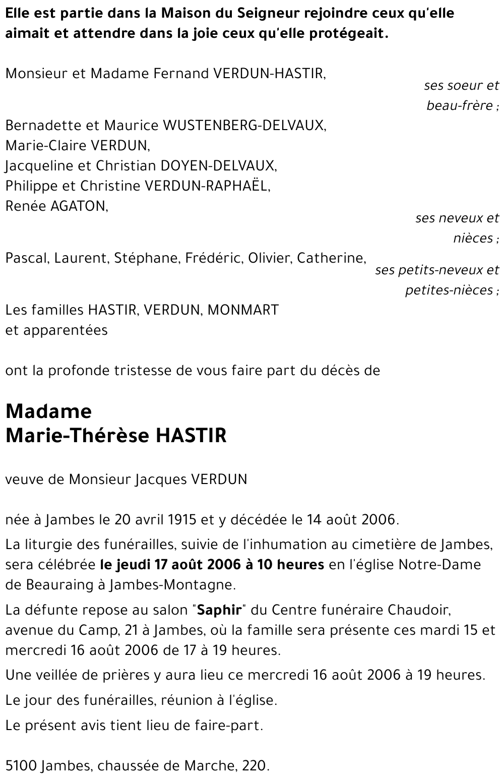 Marie-Thérèse HASTIR