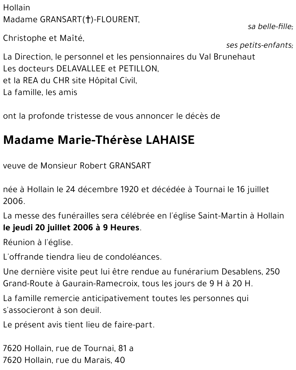 Marie-Thérèse LAHAISE