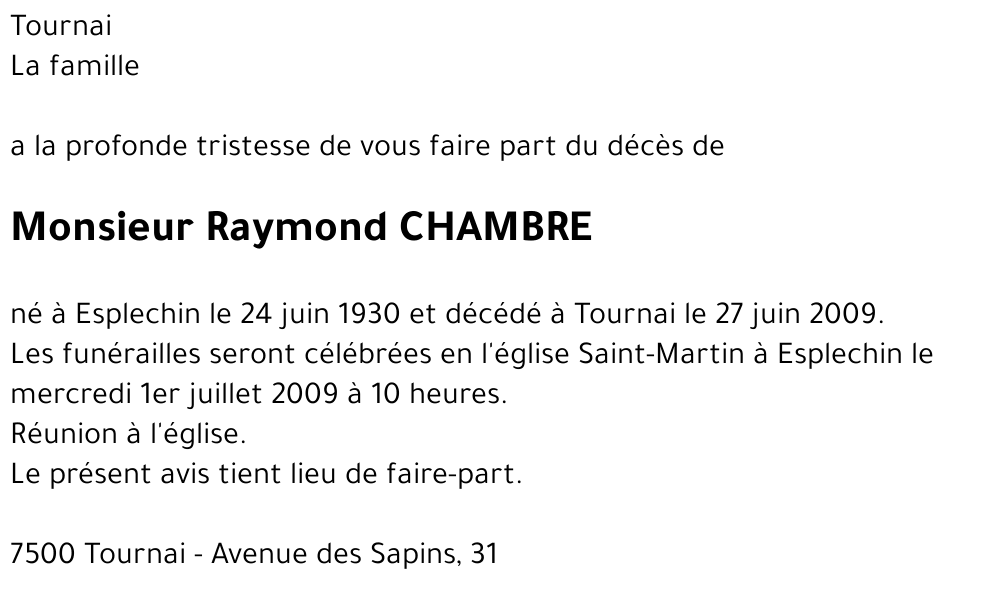 Raymond CHAMBRE