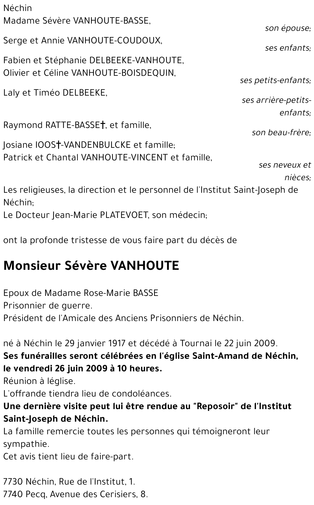 Sévère VANHOUTE