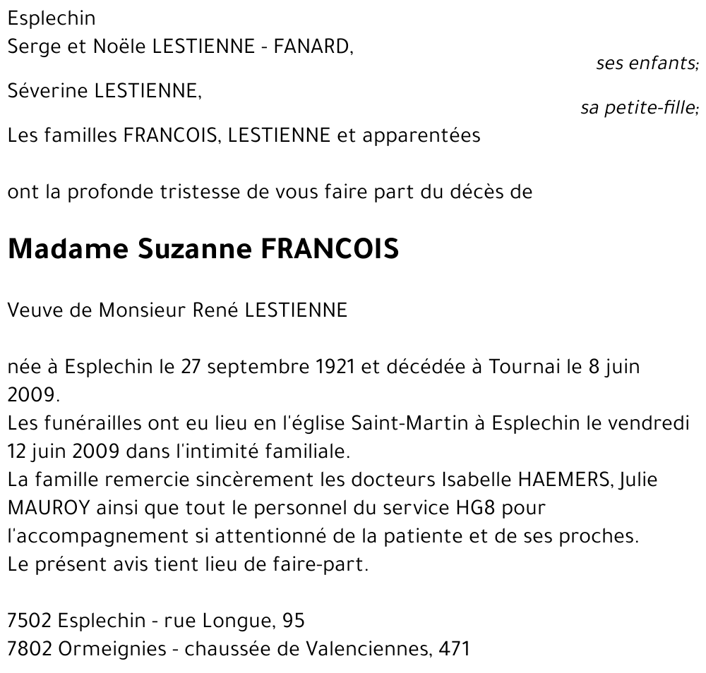 Suzanne FRANCOIS