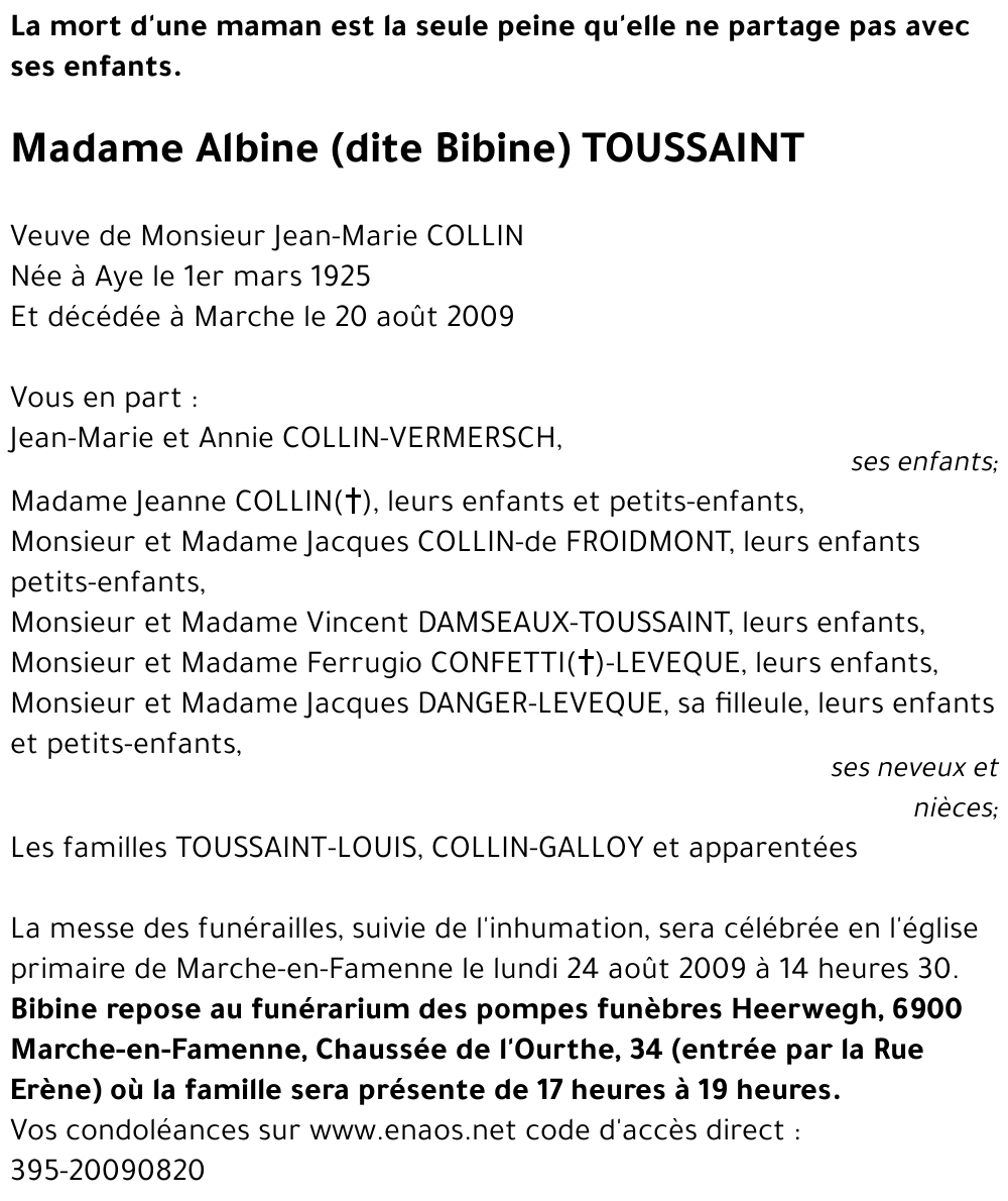 Albine (dite Bibine) TOUSSAINT