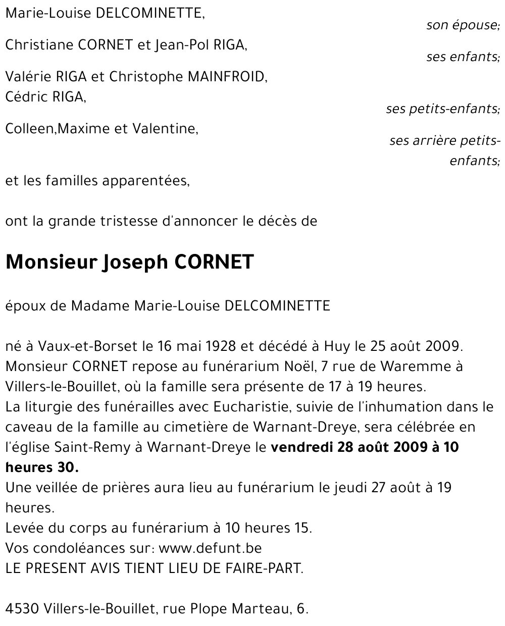 Joseph CORNET