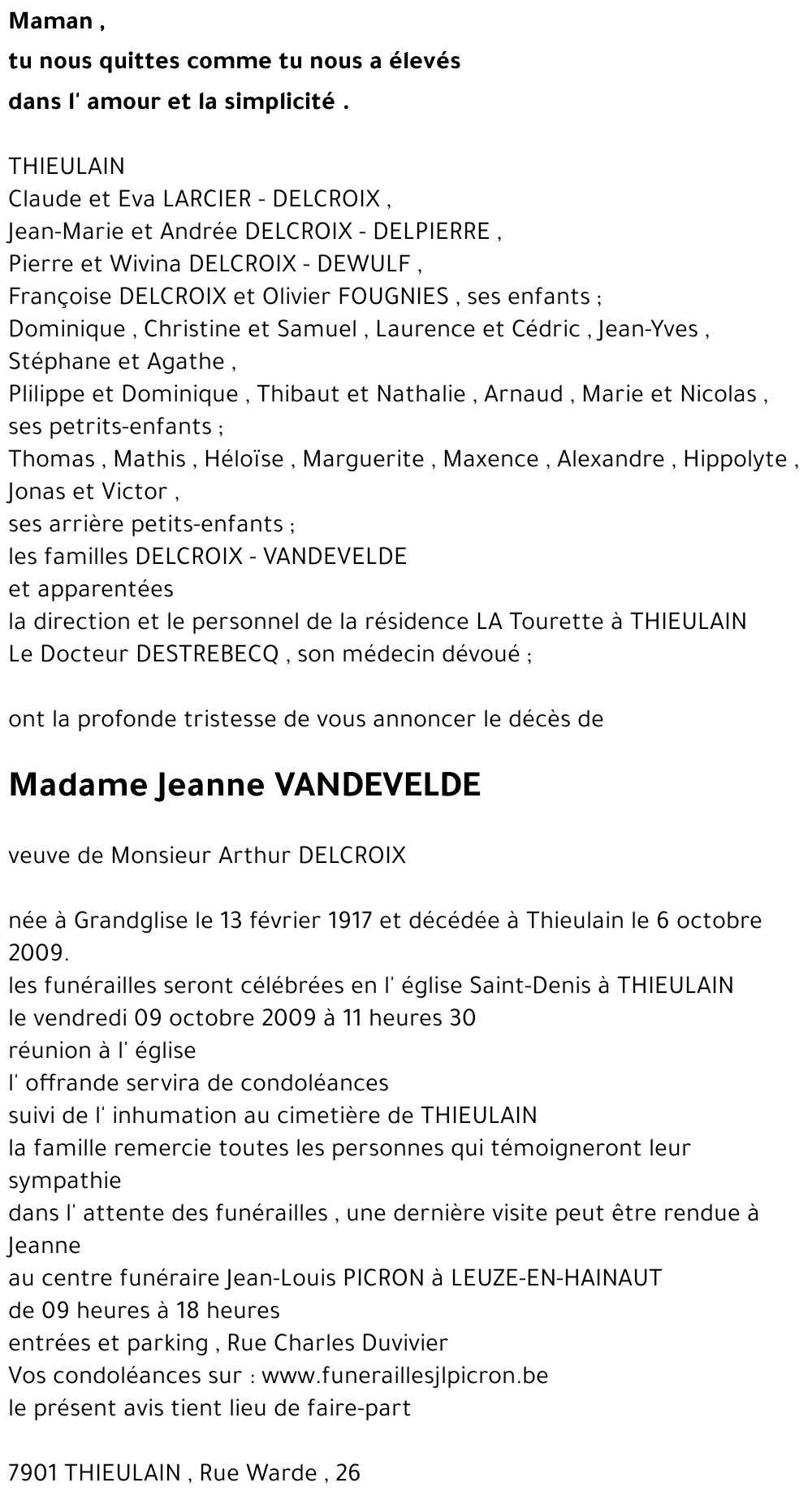 Jeanne VANDEVELDE