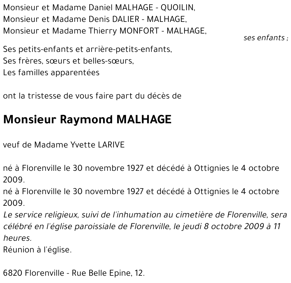 Raymond MALHAGE