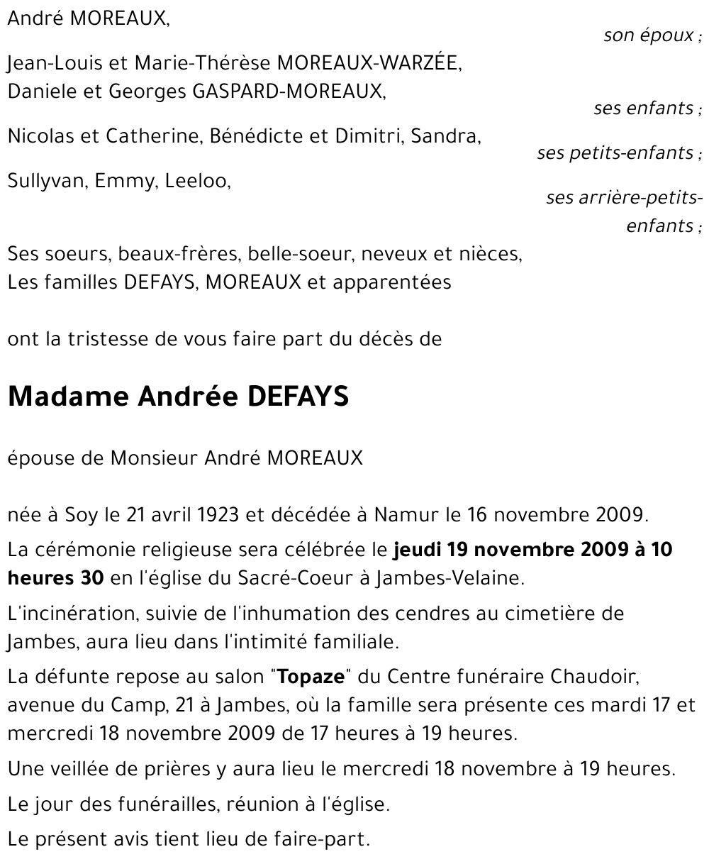 Andrée DEFAYS