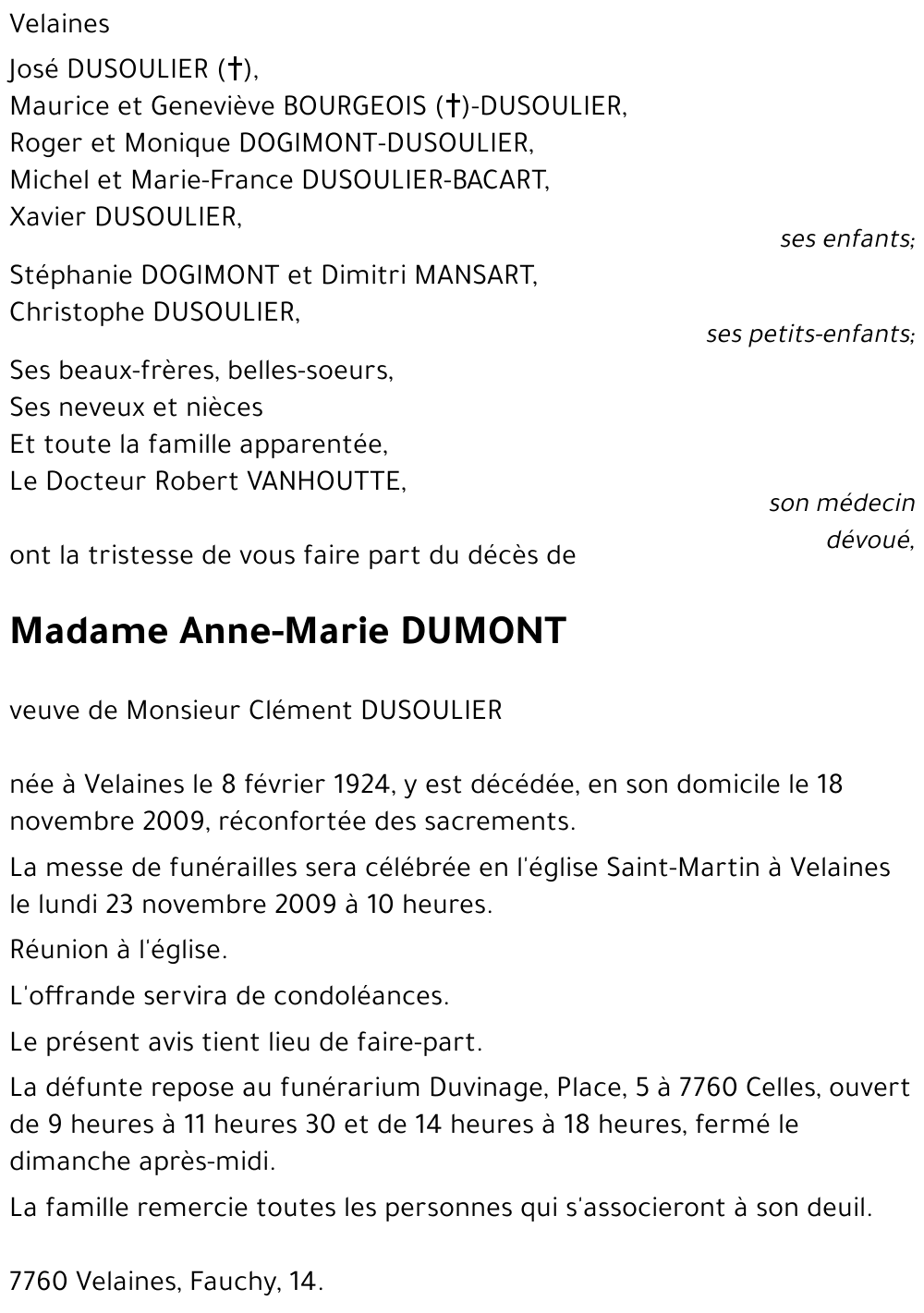 Anne-Marie DUMONT