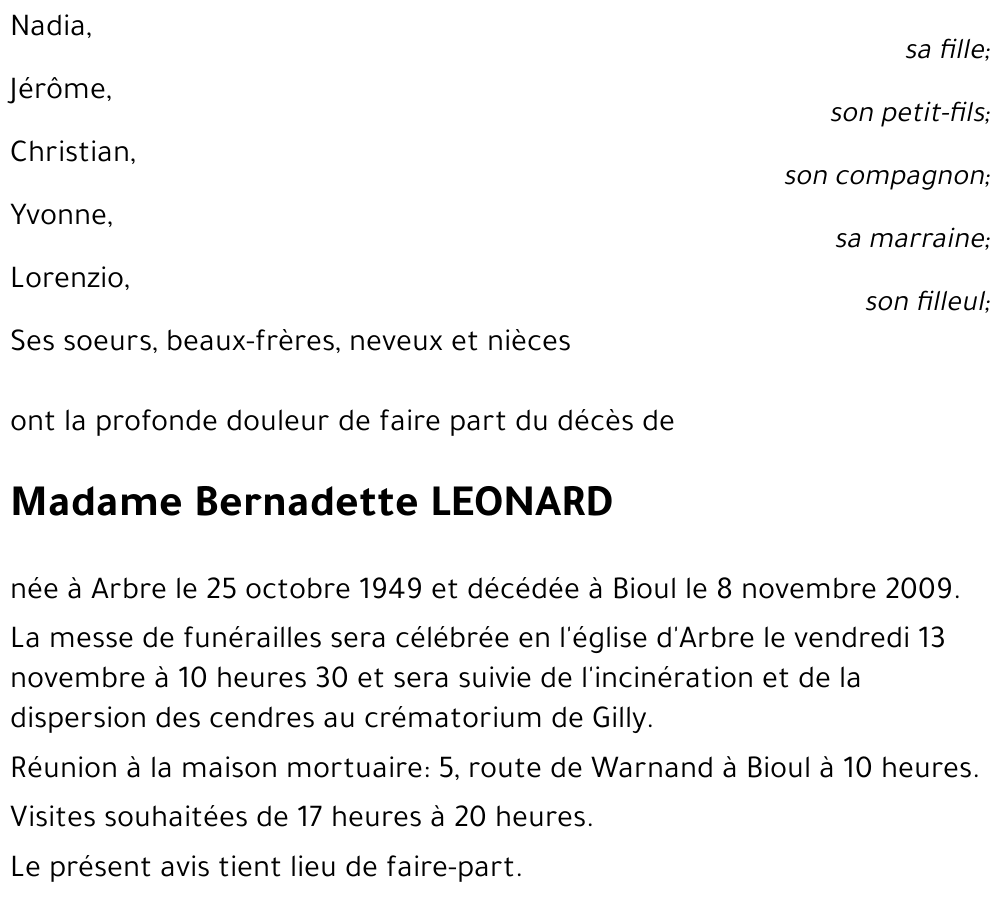 Bernadette LEONARD