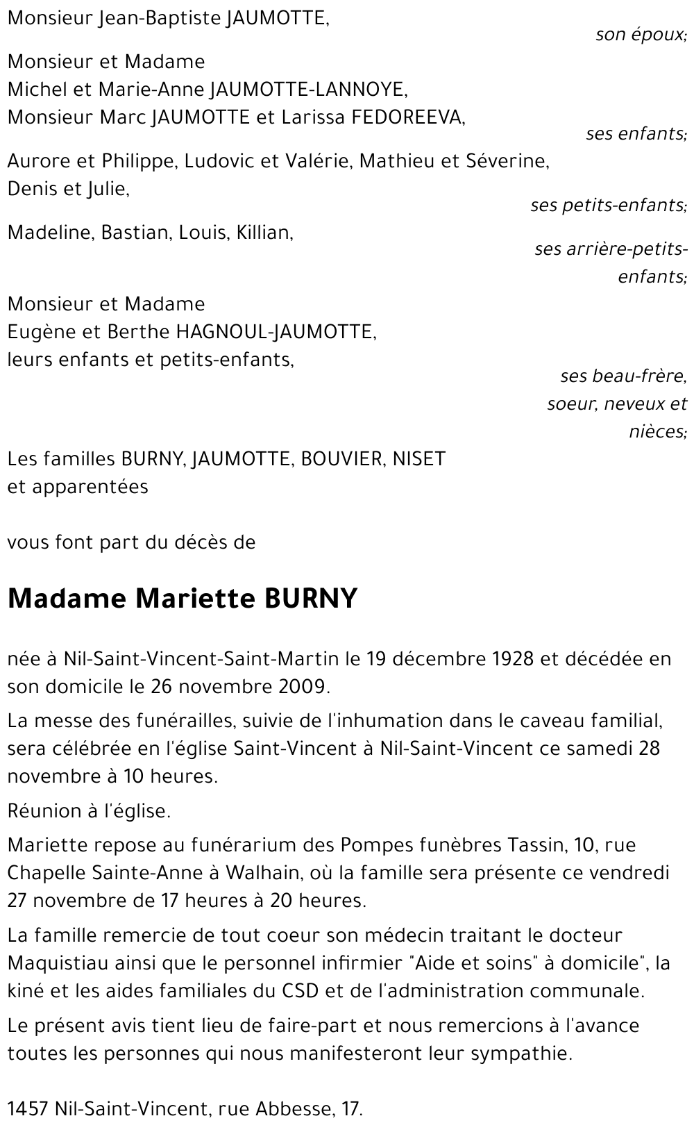 Mariette BURNY