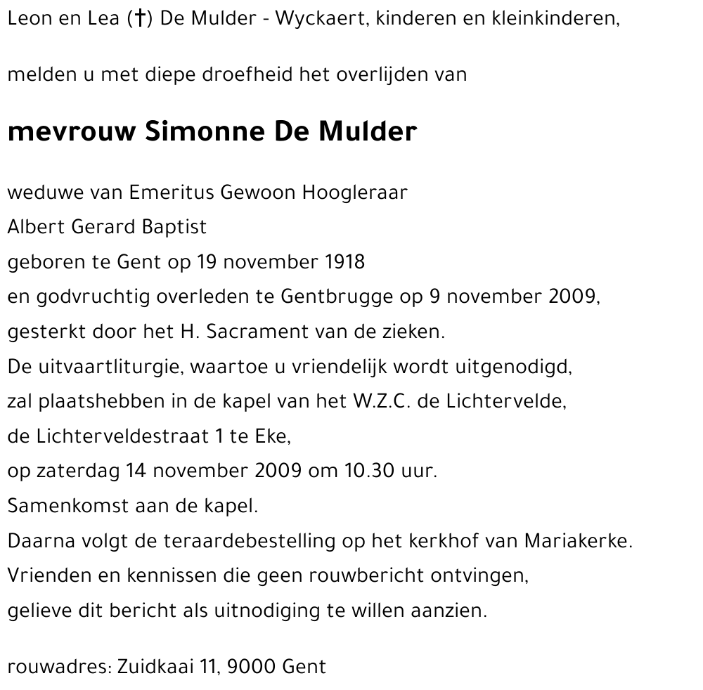 Simonne De Mulder