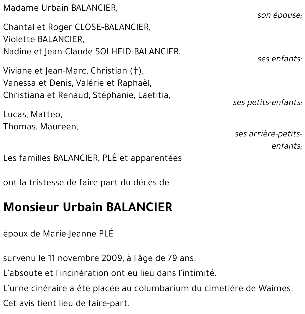 Urbain BALANCIER