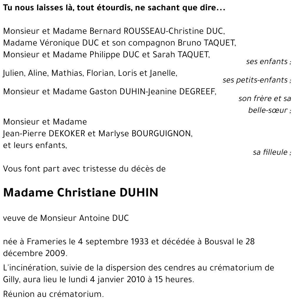 Christiane DUHIN