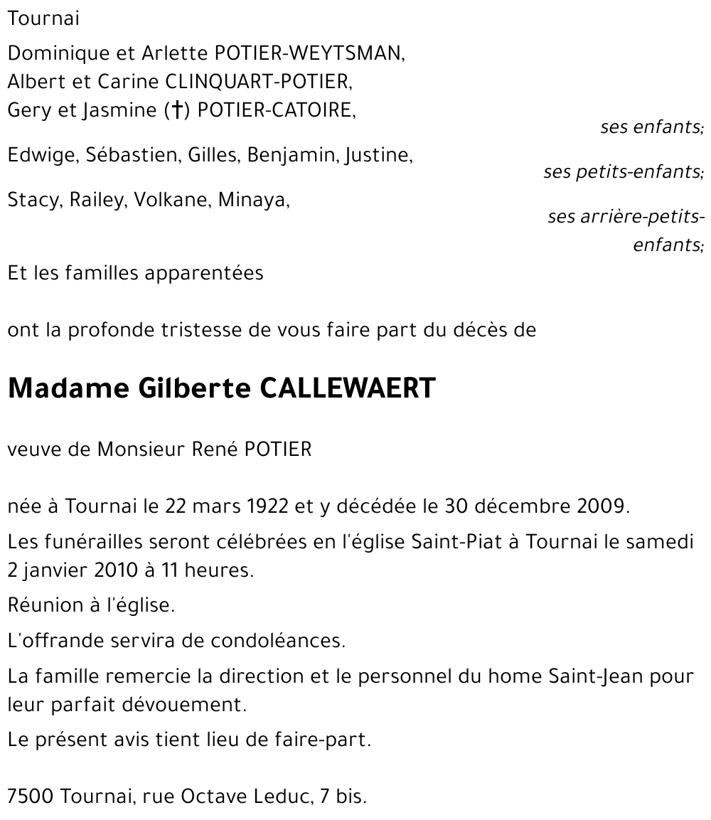 Gilberte CALLEWAERT