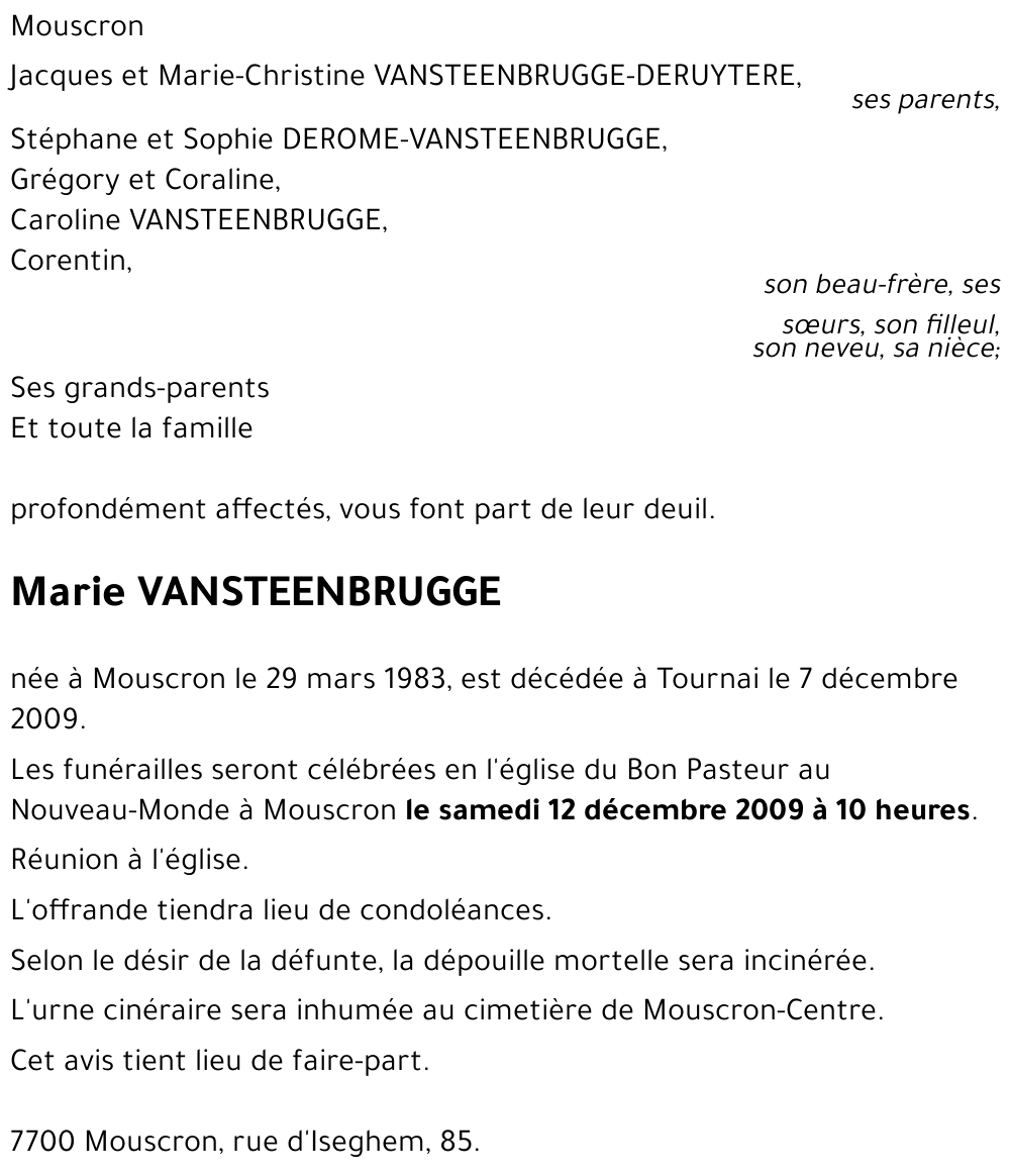 Marie VANSTEENBRUGGE