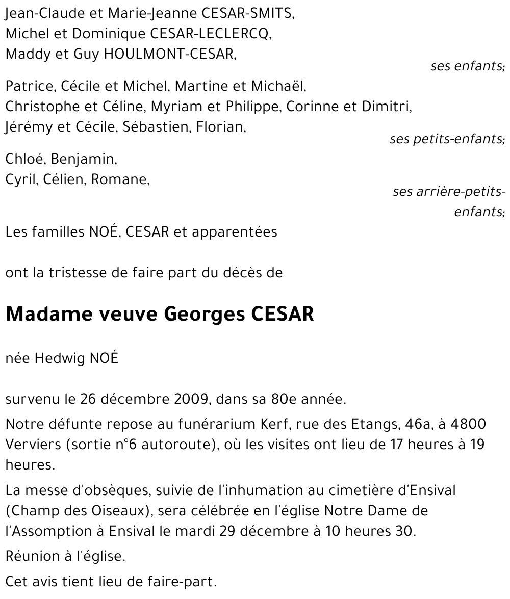 veuve Georges CESAR