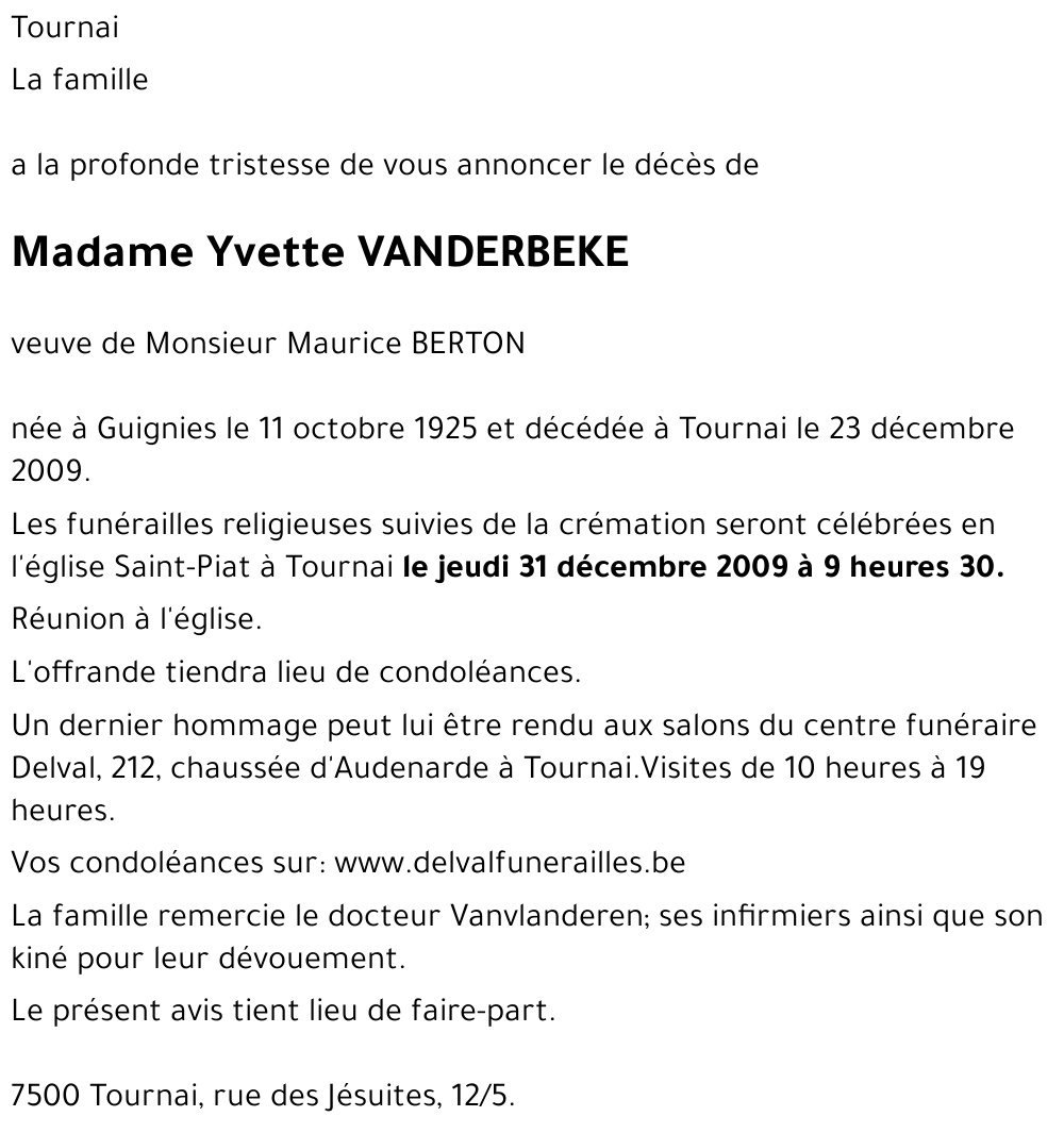 Yvette VANDERBEKE